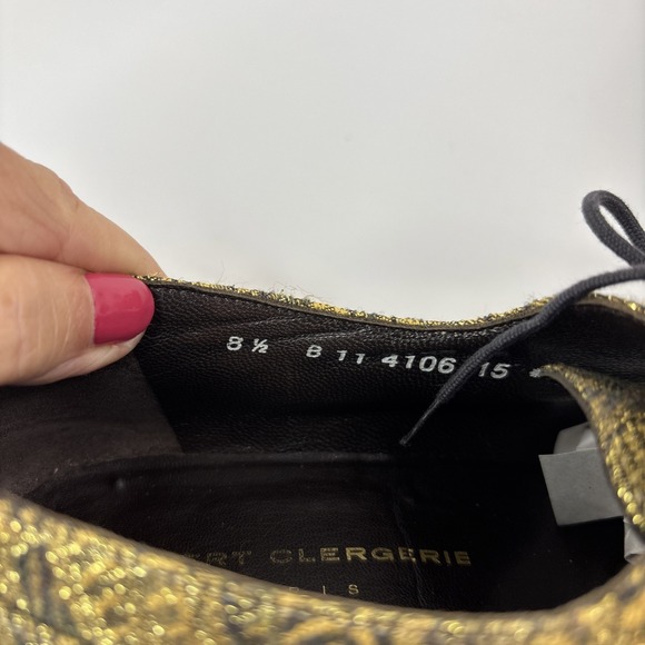 Robert Clergerie Paris Luxury Shoes Leather Gold Metallic Oxford Lace Up Pump - Picture 11 of 13
